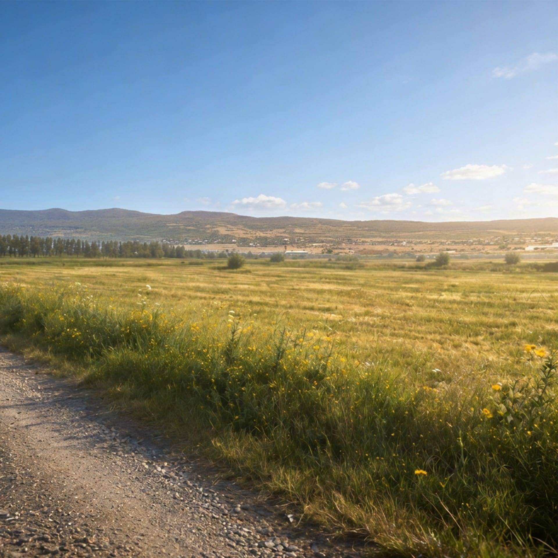 ნაკვეთიდან გადაშლილი ხედი - ოქროსფერი ველი და თრიალეთის ქედი ჰორიზონტზე (ფაქტობრივი ფოტო)