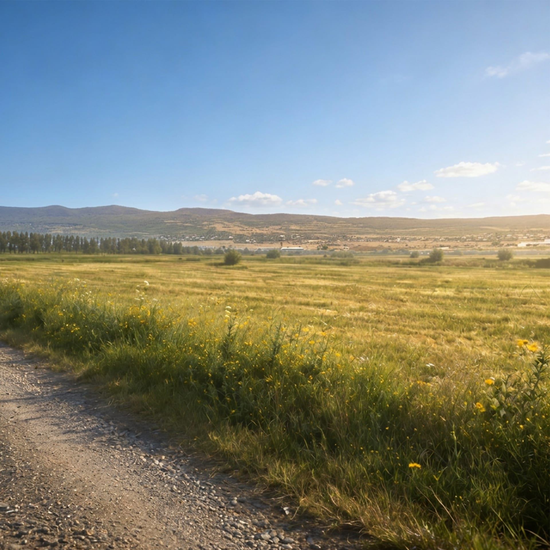 ნაკვეთიდან გადაშლილი ხედი - ოქროსფერი ველი და თრიალეთის ქედი ჰორიზონტზე (ფაქტობრივი ფოტო)
